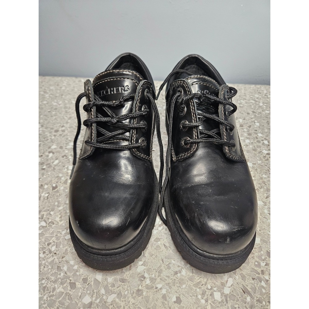 Skechers Jammers 6790 Shoes Black Leather Chunky Platform Lug Sole Mens 9
